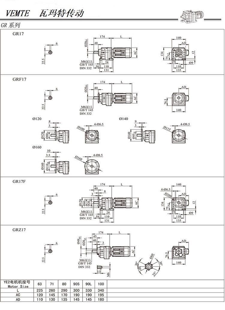 R17減速機圖紙，R00系列齒輪減速器尺寸圖